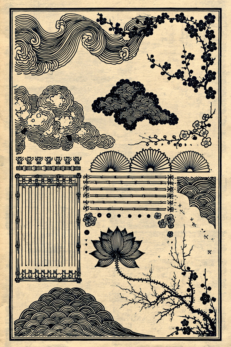 East Asian Border And Frame from East Asian Inspired Embroidery Book 6, a digital embroidery design reference for machine embroidery designs, embroidery patterns and border and edge embroidery.