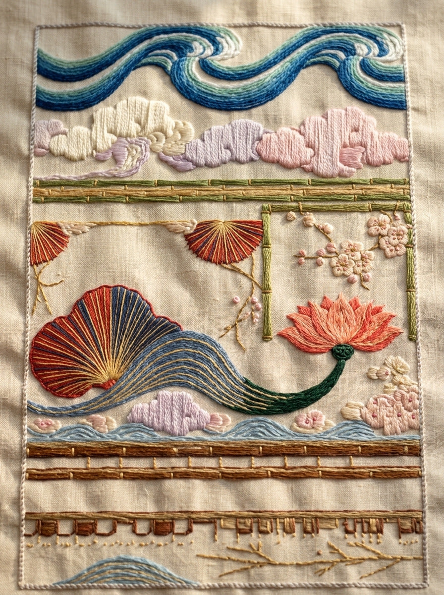 East Asian Border And Frame from East Asian Inspired Embroidery Book 1, a digital embroidery design reference for machine embroidery designs, embroidery patterns and border and edge embroidery.