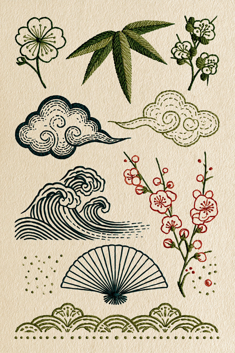 East Asian Botanical Mini Motif from East Asian Inspired Embroidery Book 3, a digital embroidery design reference for machine embroidery designs, embroidery patterns and small motif and accent designs.