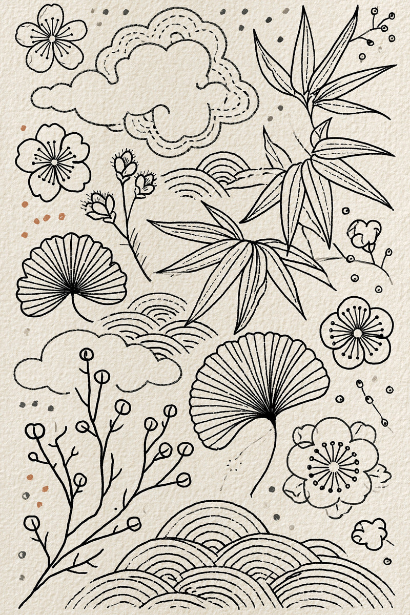 East Asian Botanical Mini Motif from East Asian Inspired Embroidery Book 4, a digital embroidery design reference for machine embroidery designs, embroidery patterns and small motif and accent designs.