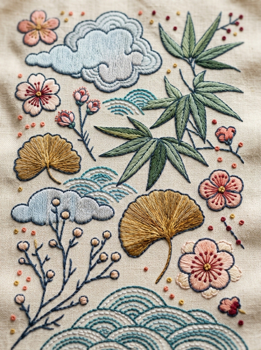 East Asian Botanical Mini Motif from East Asian Inspired Embroidery Book 4, a digital embroidery design reference for machine embroidery designs, embroidery patterns and small motif and accent designs.