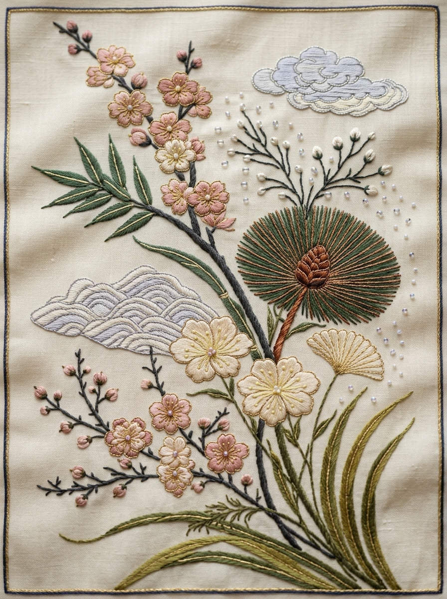 East Asian Botanical Mini Motif from East Asian Inspired Embroidery Book 7, a digital embroidery design reference for machine embroidery designs, embroidery patterns and small motif and accent designs.