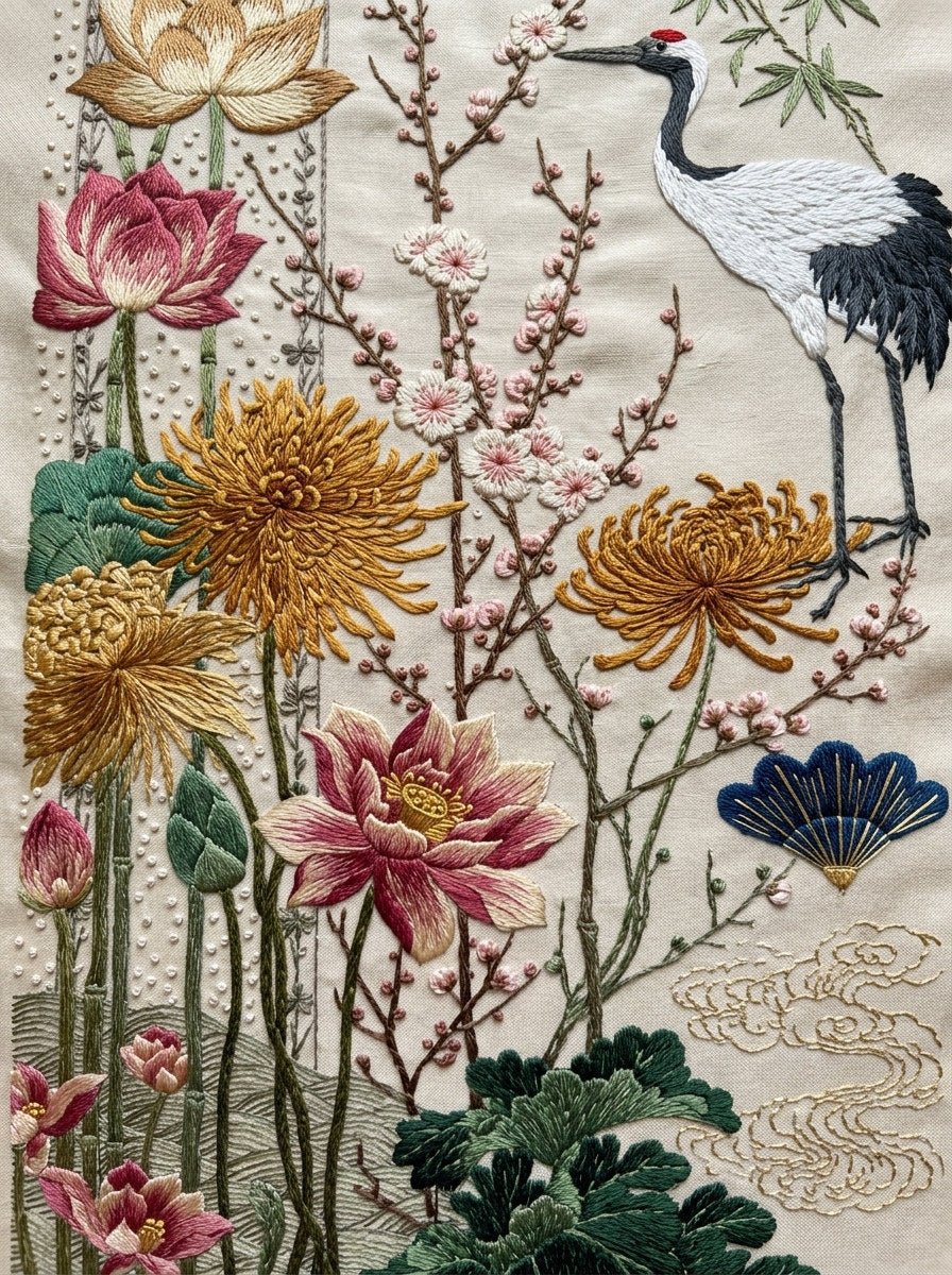 East Asian Home Textile Library from East Asian Inspired Embroidery Book 6, a digital embroidery design reference for machine embroidery designs, embroidery patterns and embroidery design reference.