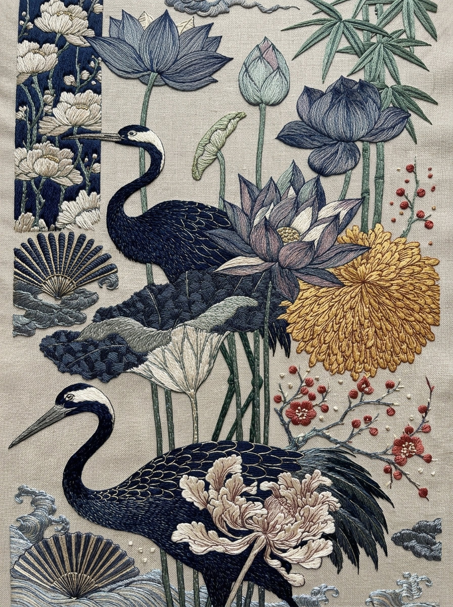 East Asian Home Textile Library from East Asian Inspired Embroidery Book 7, a digital embroidery design reference for machine embroidery designs, embroidery patterns and embroidery design reference.