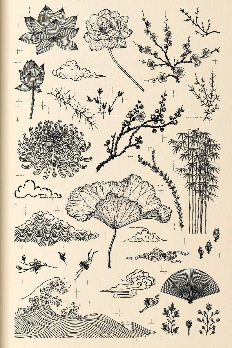 East Asian Inspired Embroidery from East Asian Inspired Embroidery Book 5, a digital embroidery design reference for machine embroidery designs, embroidery patterns and embroidery design reference.