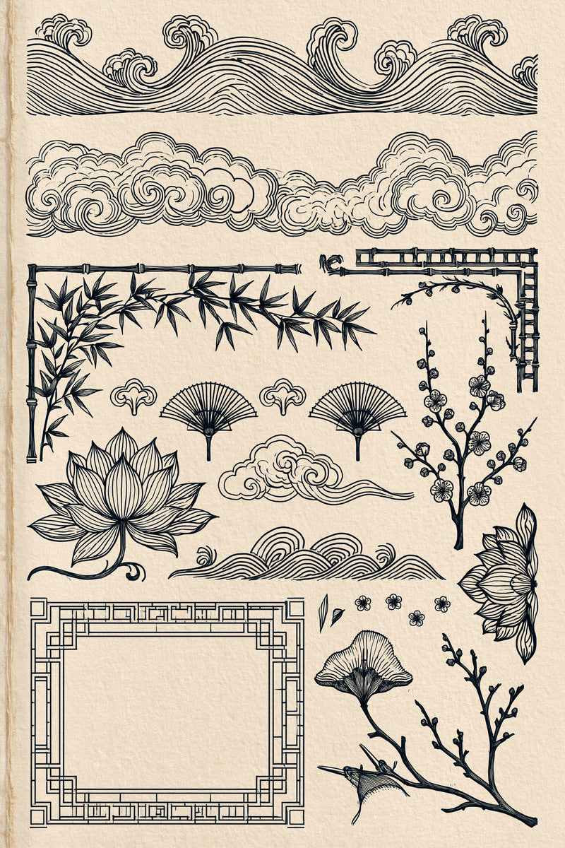 East Asian Inspired Embroidery Pattern 02 from East Asian Inspired Embroidery Book 5, a digital embroidery design reference for machine embroidery designs, embroidery patterns and embroidery design reference.