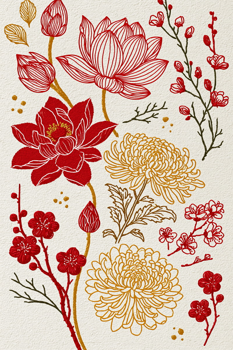 East Asian Inspired Embroidery Pattern 04 from East Asian Inspired Embroidery Book 5, a digital embroidery design reference for machine embroidery designs, embroidery patterns and embroidery design reference.