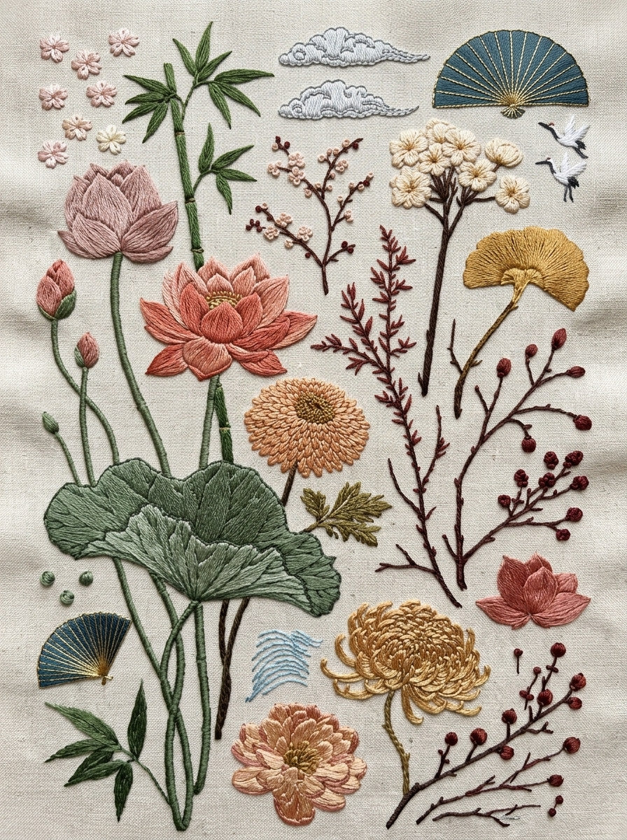 East Asian Inspired Embroidery Pattern 2 from East Asian Inspired Embroidery Book 1, a digital embroidery design reference for machine embroidery designs, embroidery patterns and embroidery design reference.