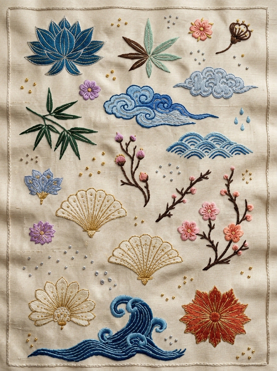 East Asian Inspired Embroidery Pattern 2 from East Asian Inspired Embroidery Book 8, a digital embroidery design reference for machine embroidery designs, embroidery patterns and embroidery design reference.