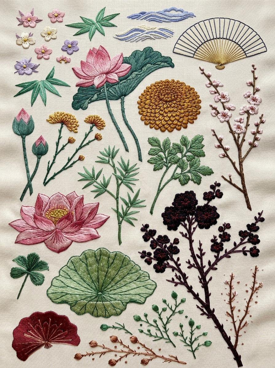 East Asian Inspired Embroidery Pattern 2 from East Asian Inspired Embroidery Book 4, a digital embroidery design reference for machine embroidery designs, embroidery patterns and embroidery design reference.