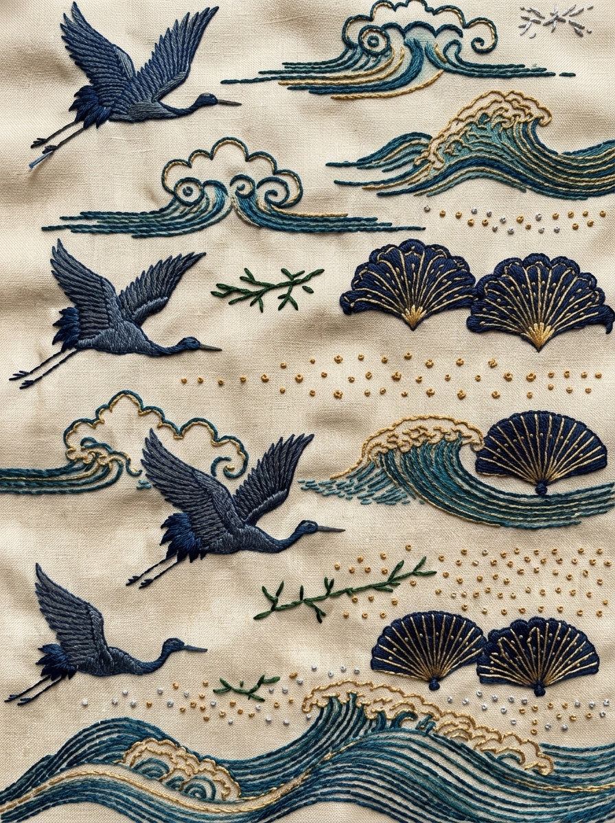 East Asian Inspired Embroidery Pattern 2 from East Asian Inspired Embroidery Book 7, a digital embroidery design reference for machine embroidery designs, embroidery patterns and embroidery design reference.