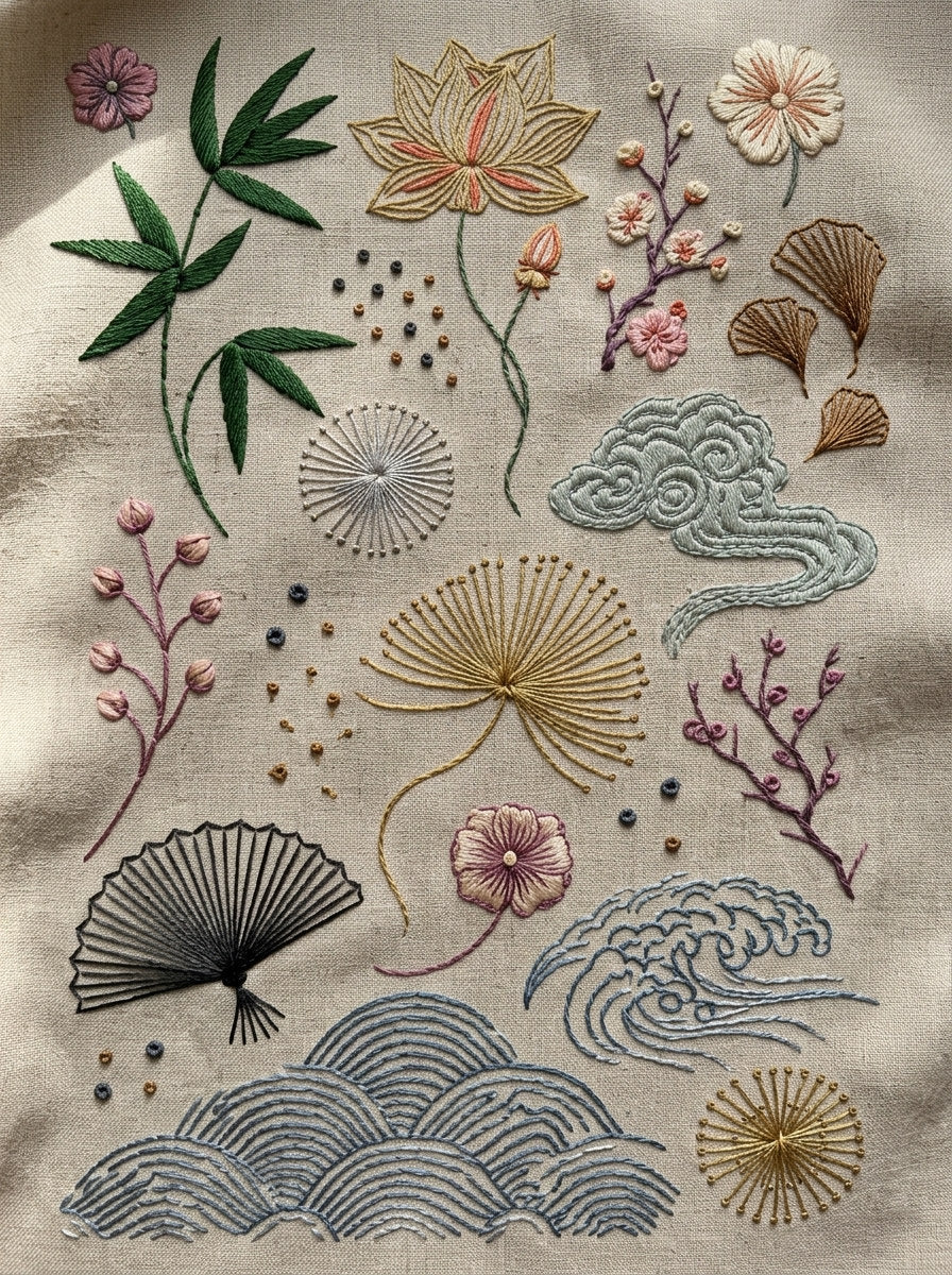 East Asian Inspired Embroidery Pattern 2 from East Asian Inspired Embroidery Book 2, a digital embroidery design reference for machine embroidery designs, embroidery patterns and embroidery design reference.