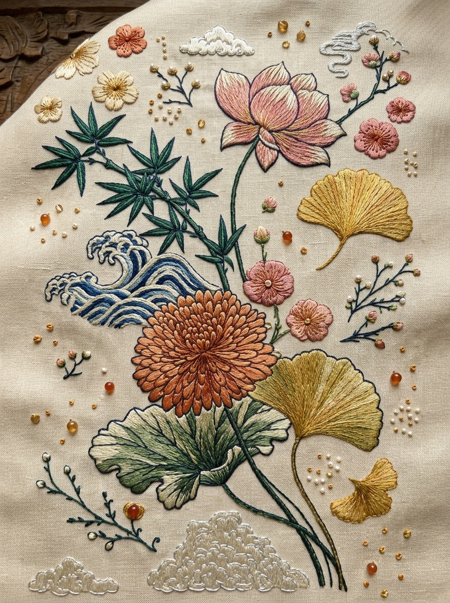 East Asian Inspired Embroidery Pattern 3 from East Asian Inspired Embroidery Book 2, a digital embroidery design reference for machine embroidery designs, embroidery patterns and embroidery design reference.
