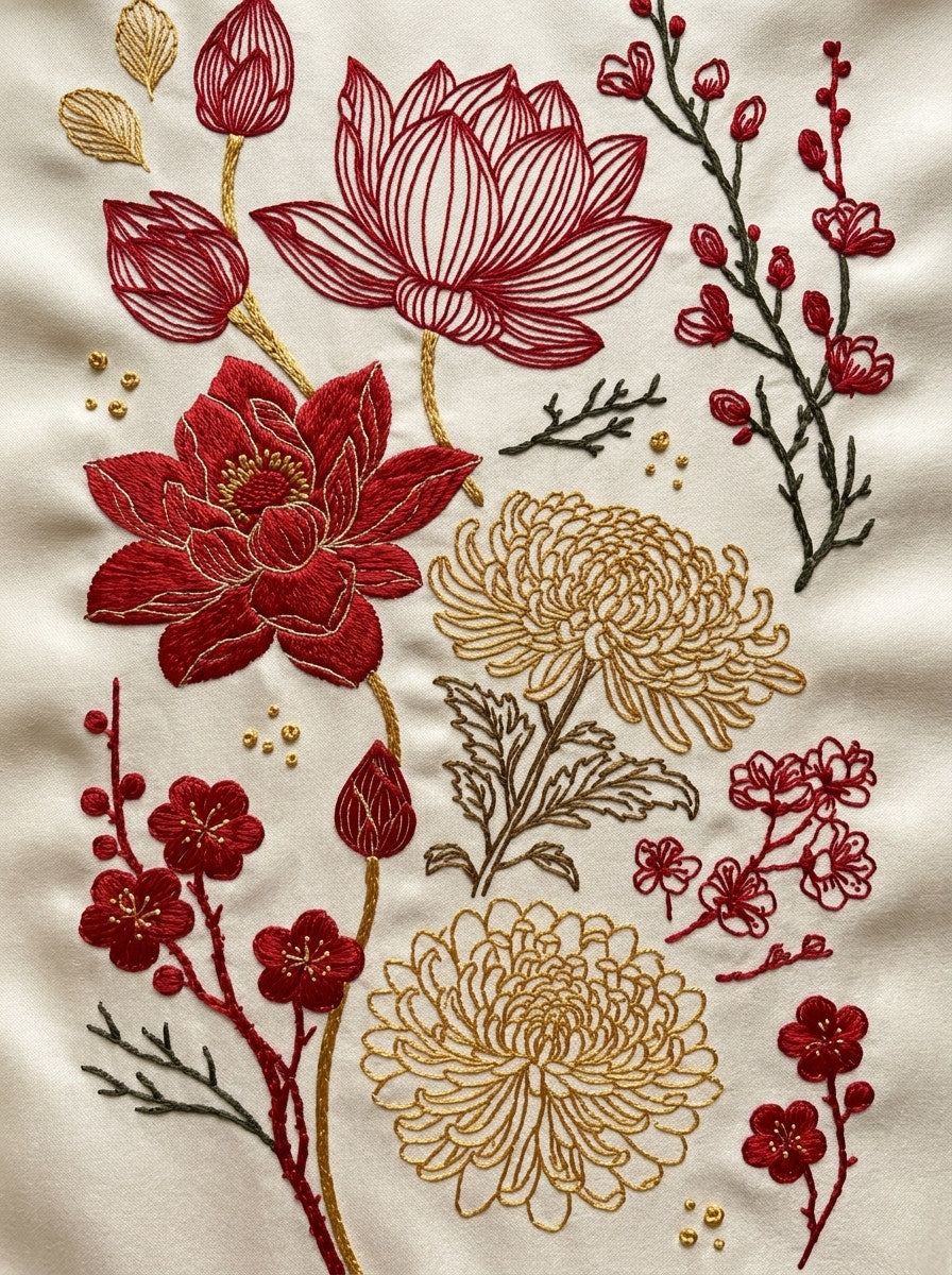 East Asian Inspired Embroidery Pattern 3 from East Asian Inspired Embroidery Book 5, a digital embroidery design reference for machine embroidery designs, embroidery patterns and embroidery design reference.