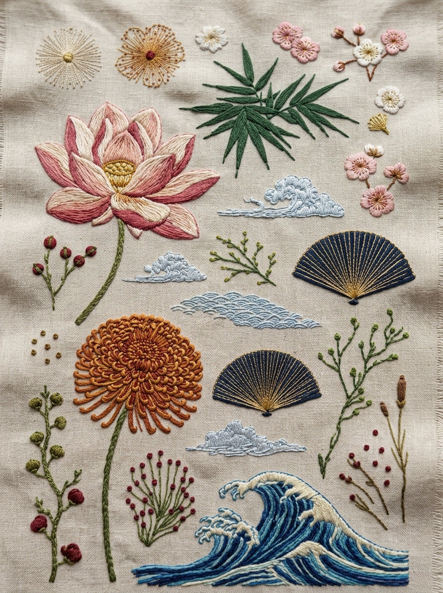 East Asian Inspired Embroidery Pattern 4 from East Asian Inspired Embroidery Book 8, a digital embroidery design reference for machine embroidery designs, embroidery patterns and embroidery design reference.