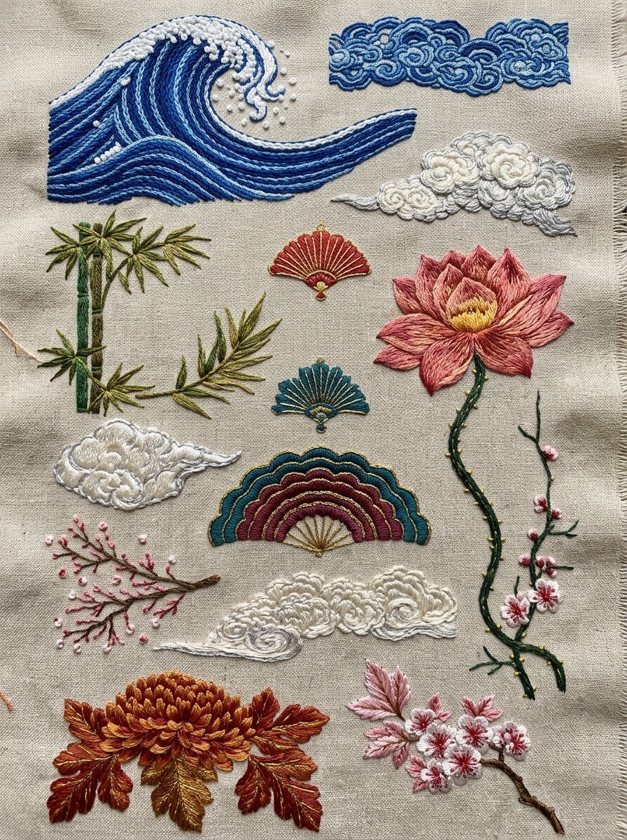 East Asian Inspired Embroidery Pattern 4 from East Asian Inspired Embroidery Book 5, a digital embroidery design reference for machine embroidery designs, embroidery patterns and embroidery design reference.