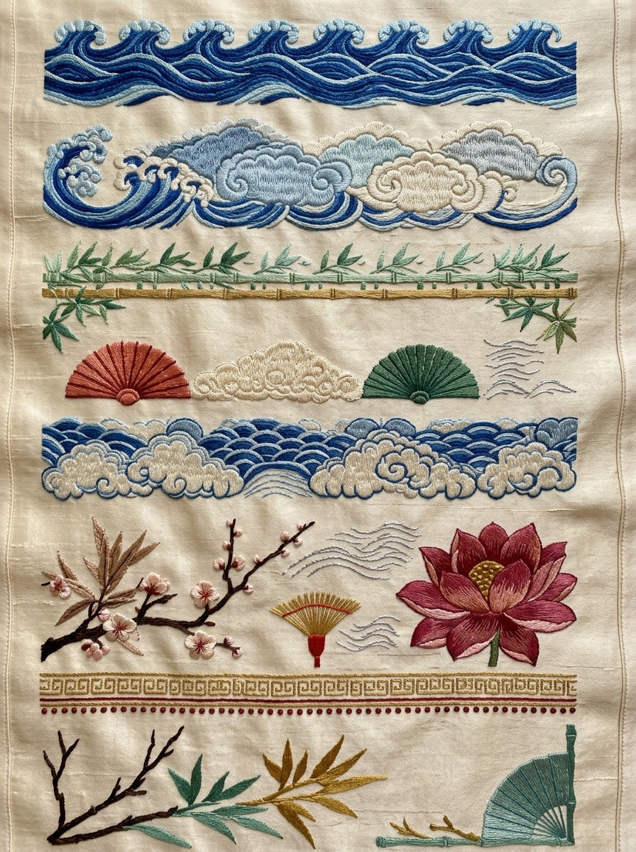 East Asian Inspired Embroidery Pattern from East Asian Inspired Embroidery Book 8, a digital embroidery design reference for machine embroidery designs, embroidery patterns and embroidery design reference.