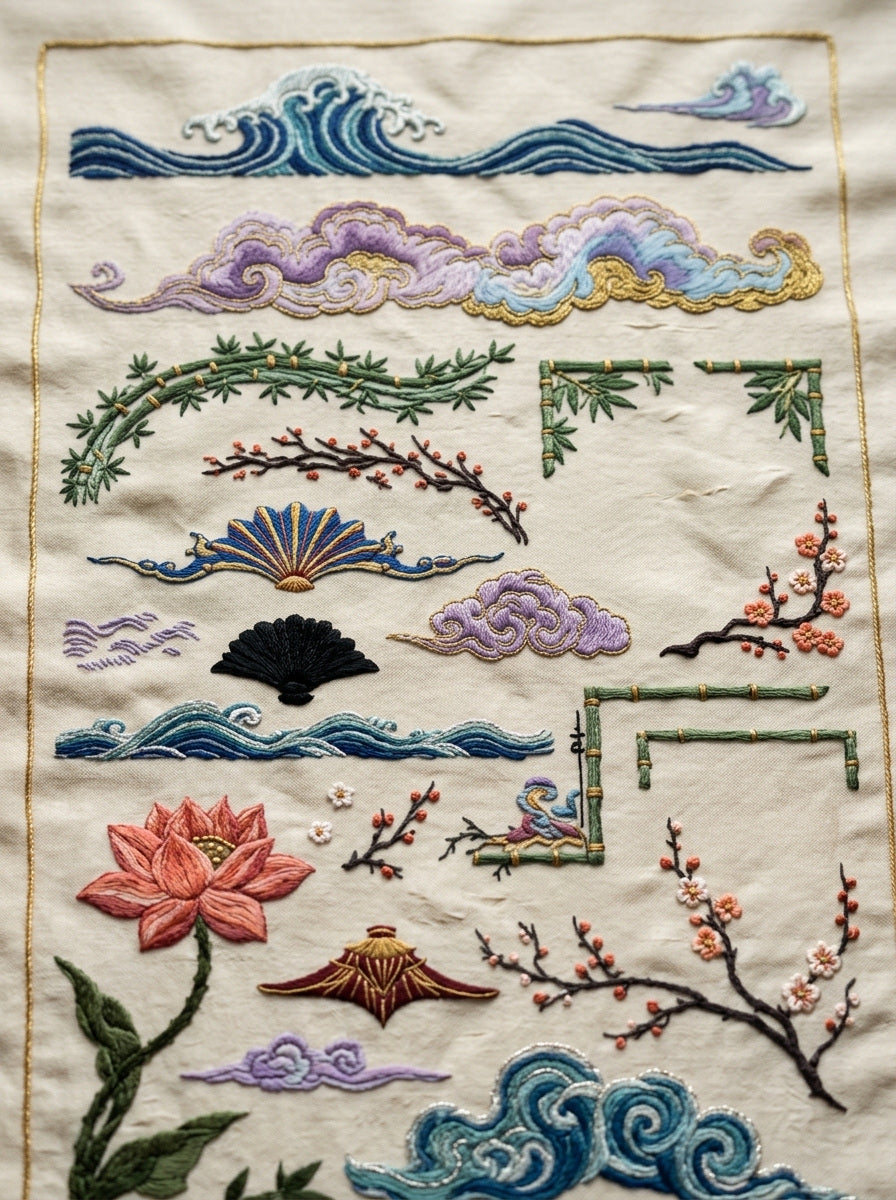 East Asian Inspired Embroidery Pattern from East Asian Inspired Embroidery Book 5, a digital embroidery design reference for machine embroidery designs, embroidery patterns and embroidery design reference.