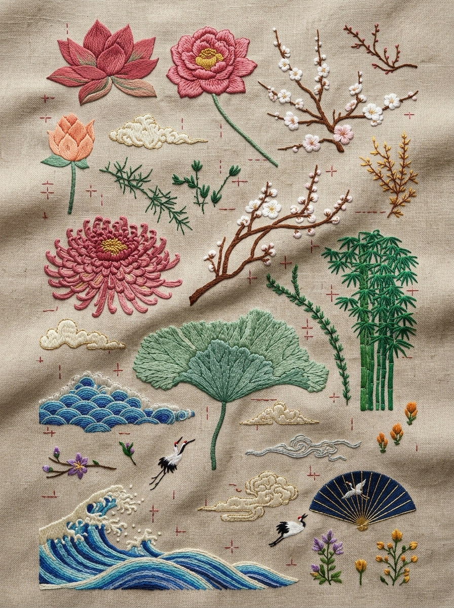 East Asian Inspired Embroidery Png from East Asian Inspired Embroidery Book 5, a digital embroidery design reference for machine embroidery designs, embroidery patterns and embroidery design reference.