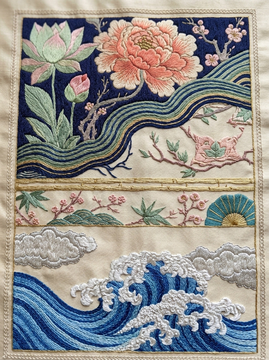 East Asian Inspired Home Textile 02 from East Asian Inspired Embroidery Book 3, a digital embroidery design reference for machine embroidery designs, embroidery patterns and embroidery design reference.