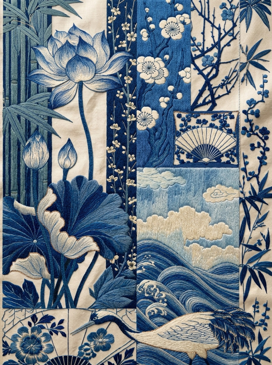 East Asian Inspired Home Textile from East Asian Inspired Embroidery Book 3, a digital embroidery design reference for machine embroidery designs, embroidery patterns and embroidery design reference.