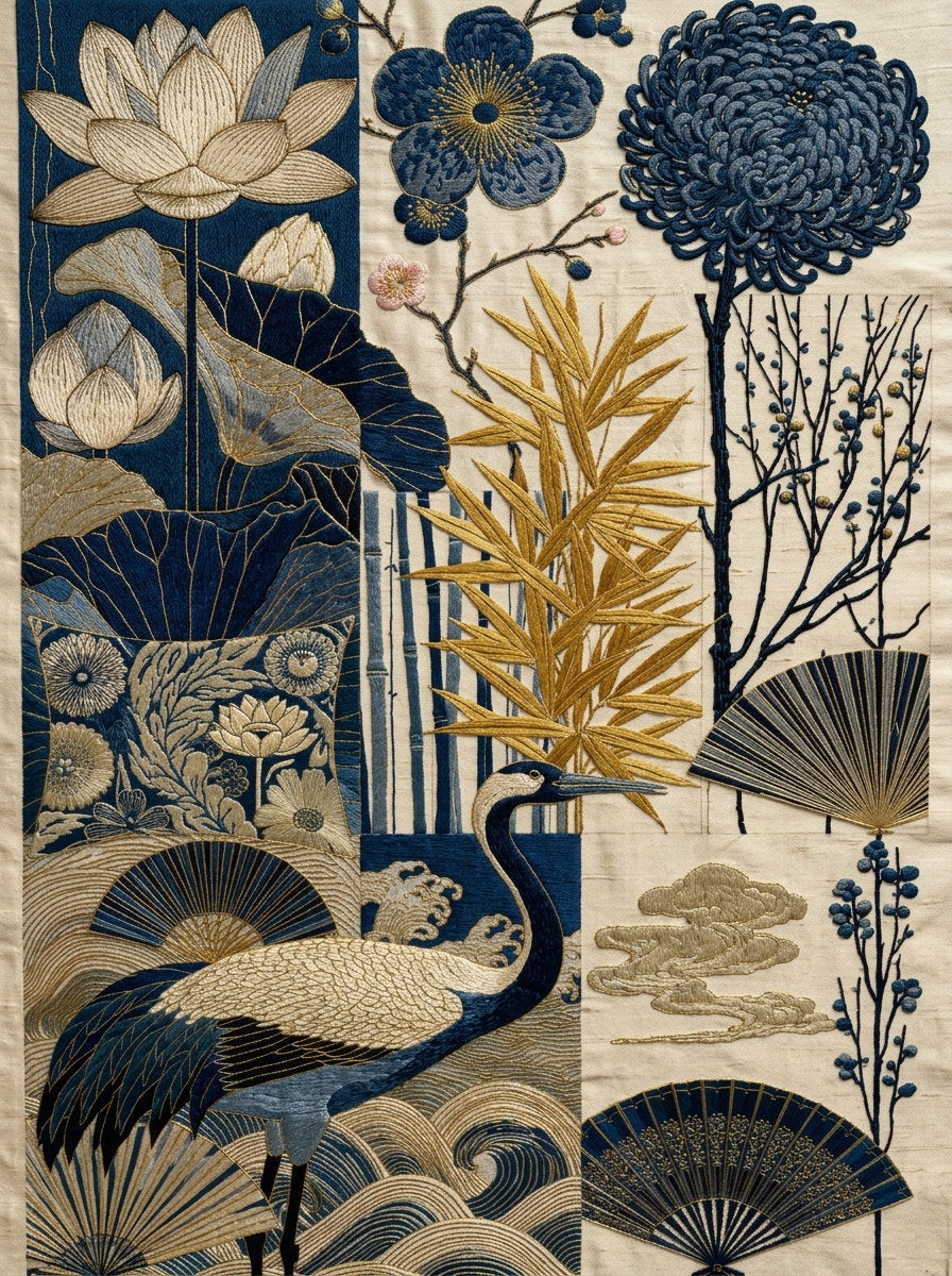 East Asian Inspired Home Textile from East Asian Inspired Embroidery Book 5, a digital embroidery design reference for machine embroidery designs, embroidery patterns and embroidery design reference.