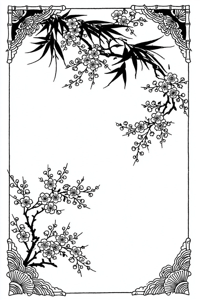 East Asian Inspired Modular Frame from East Asian Inspired Embroidery Book 1, a digital embroidery design reference for machine embroidery designs, embroidery patterns and frames and monogram spaces.
