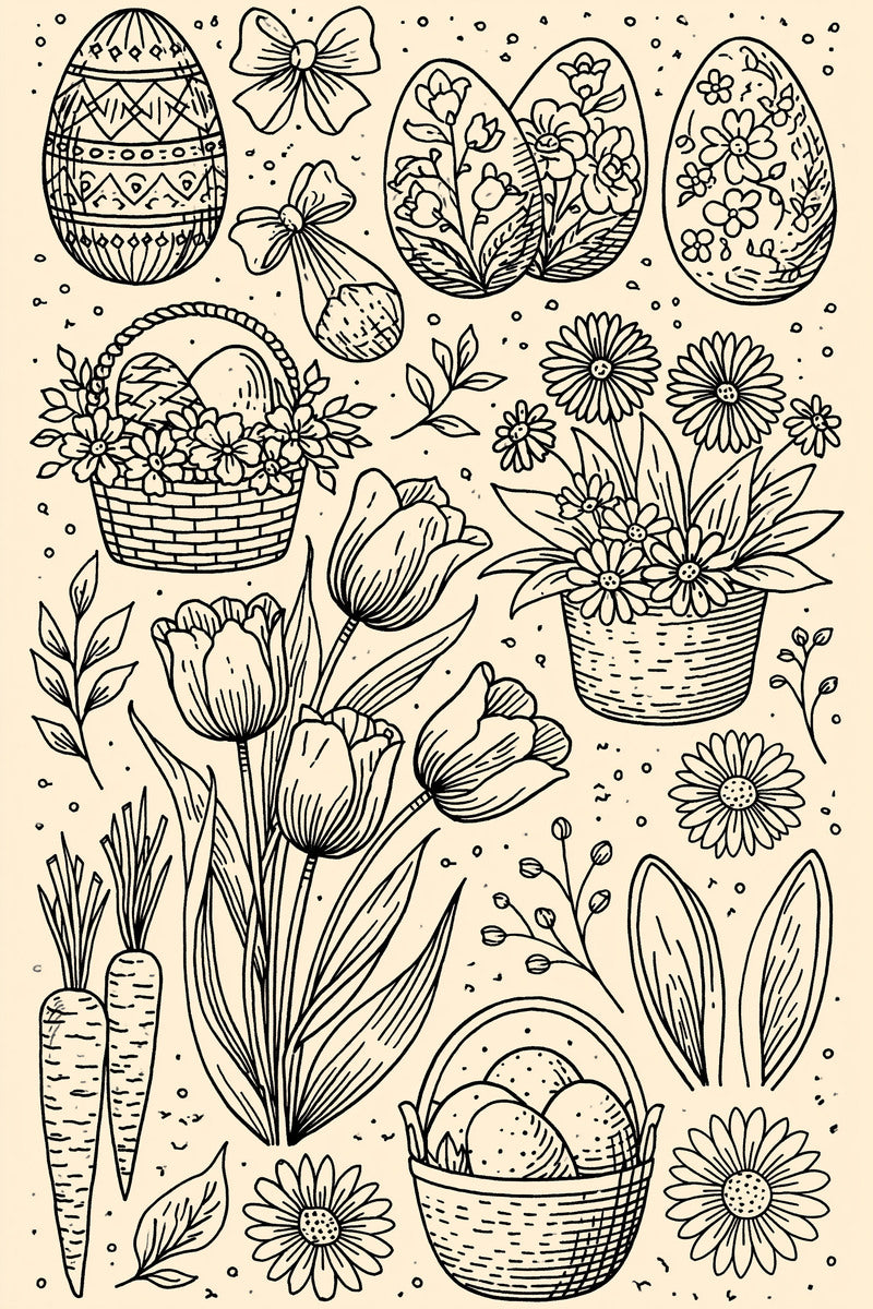 Easter Egg And Basket Library from Easter & Spring Embroidery Book 1, a digital embroidery design reference for machine embroidery designs, embroidery patterns and seasonal embroidery motifs.