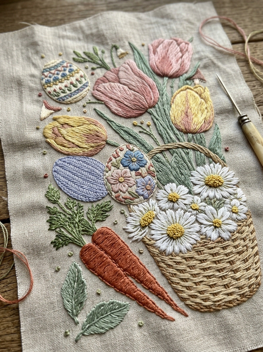 Easter Egg And Basket Library from Easter & Spring Embroidery Book 3, a digital embroidery design reference for machine embroidery designs, embroidery patterns and seasonal embroidery motifs.