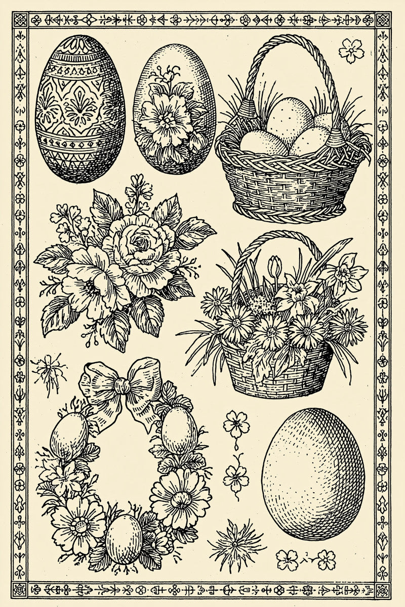 Easter Egg Basket And Symbol from Easter & Spring Embroidery Book 2, a digital embroidery design reference for machine embroidery designs, embroidery patterns and seasonal embroidery motifs.