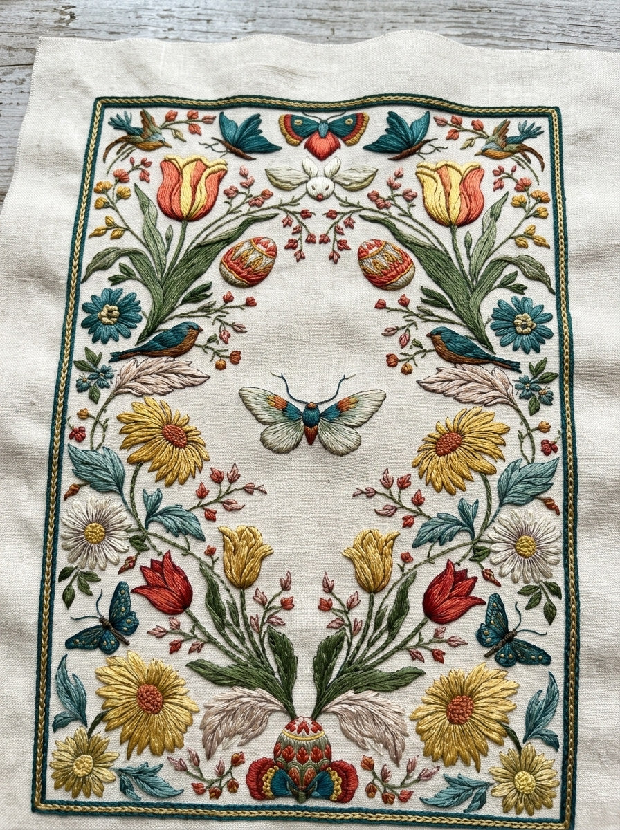 Easter Home Linen Library Plate from Easter & Spring Embroidery Book 4, a digital embroidery design reference for machine embroidery designs, embroidery patterns and linen and home textile projects.