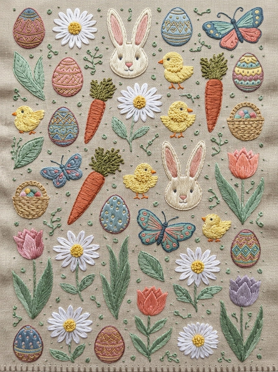 Easter Mini Motif Library Plate from Easter & Spring Embroidery Book 1, a digital embroidery design reference for machine embroidery designs, embroidery patterns and seasonal embroidery motifs.