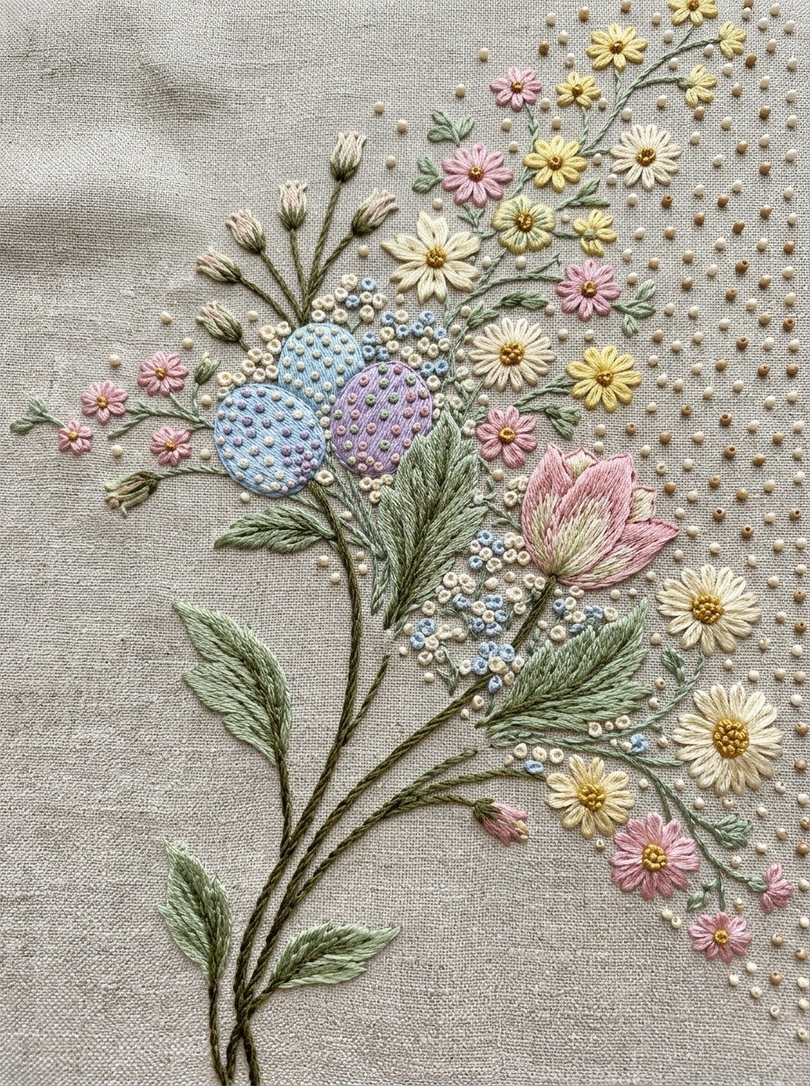 Easter Napkin Corner Easter And from Easter & Spring Embroidery Book 4, a digital embroidery design reference for machine embroidery designs, embroidery patterns and corner embroidery.