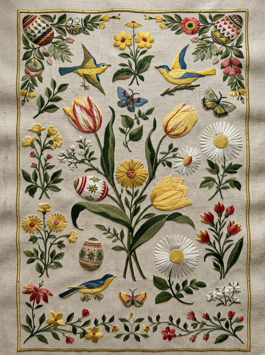Easter Table Textile Placement Set 02 from Easter & Spring Embroidery Book 2, a digital embroidery design reference for machine embroidery designs, embroidery patterns and lace and broderie details.