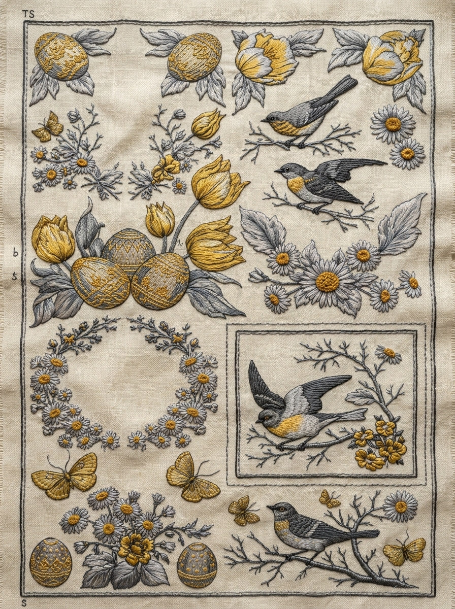 Easter Table Textile Placement Set from Easter & Spring Embroidery Book 2, a digital embroidery design reference for machine embroidery designs, embroidery patterns and lace and broderie details.