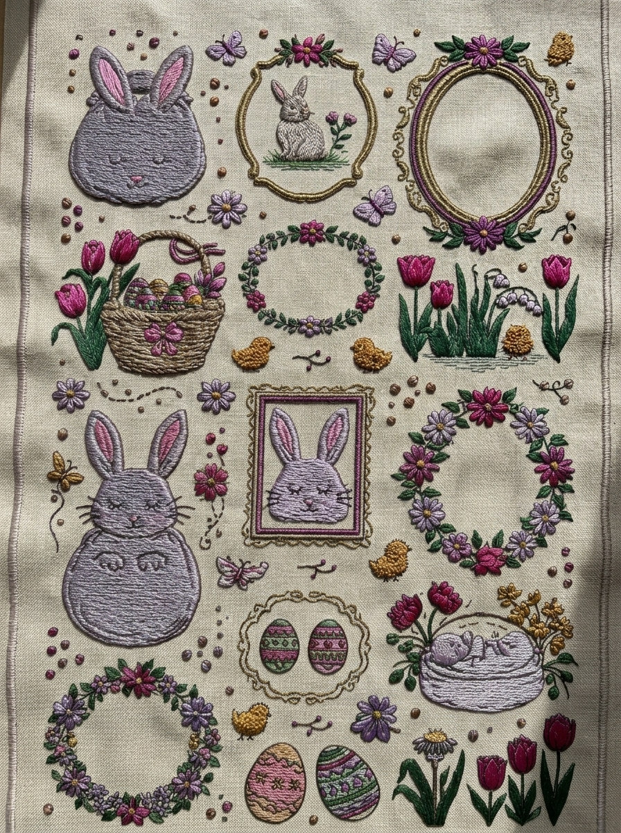 Easterspring Embroidery Pattern Book Plate Png from Easter & Spring Embroidery Book 2, a digital embroidery design reference for machine embroidery designs, embroidery patterns and seasonal embroidery motifs.