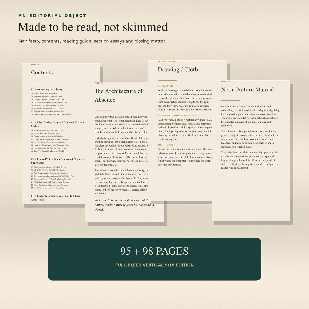 Editorial contents, manifesto, reading guide and essays from the Lace Botanica digital book