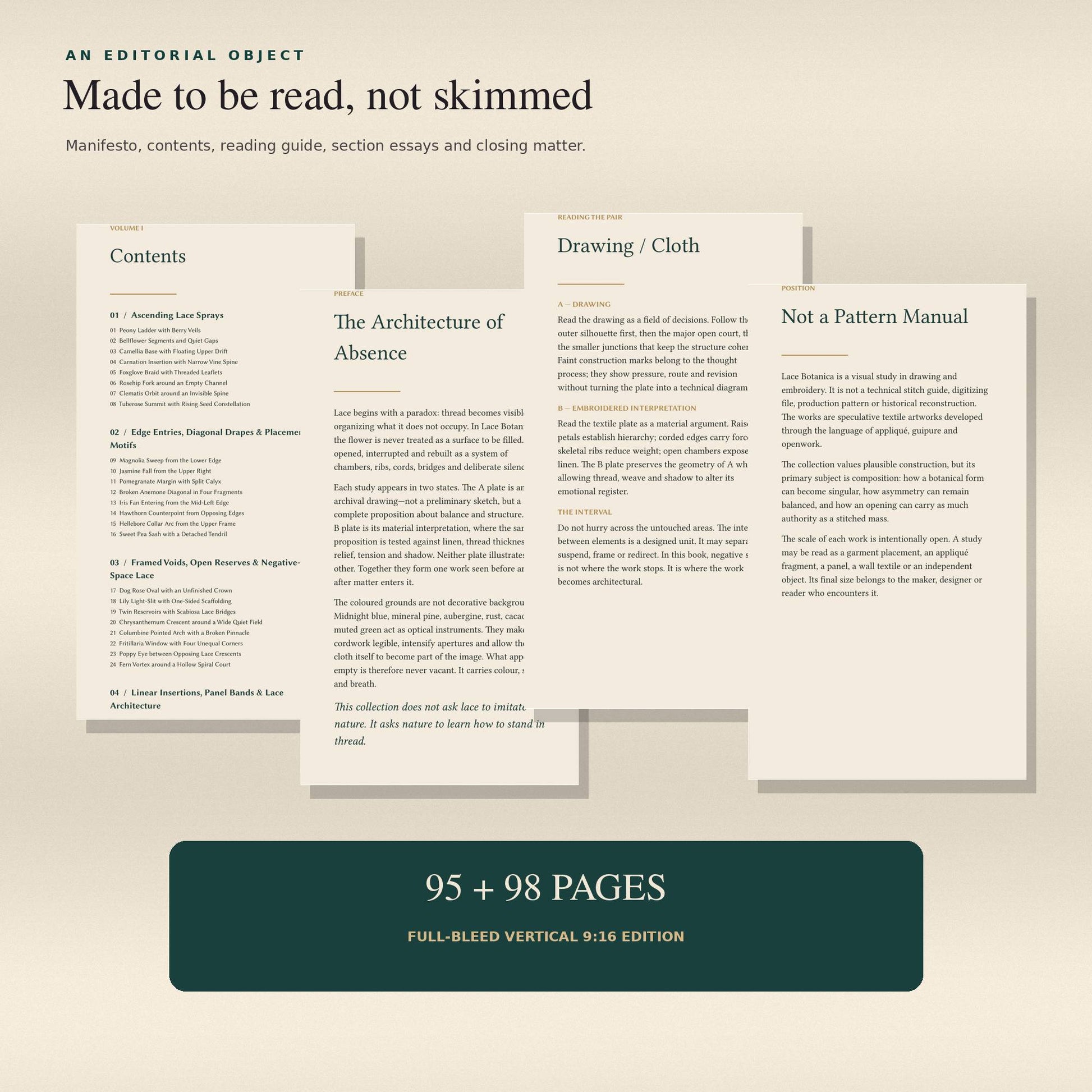 Editorial contents, manifesto, reading guide and essays from the Lace Botanica digital book
