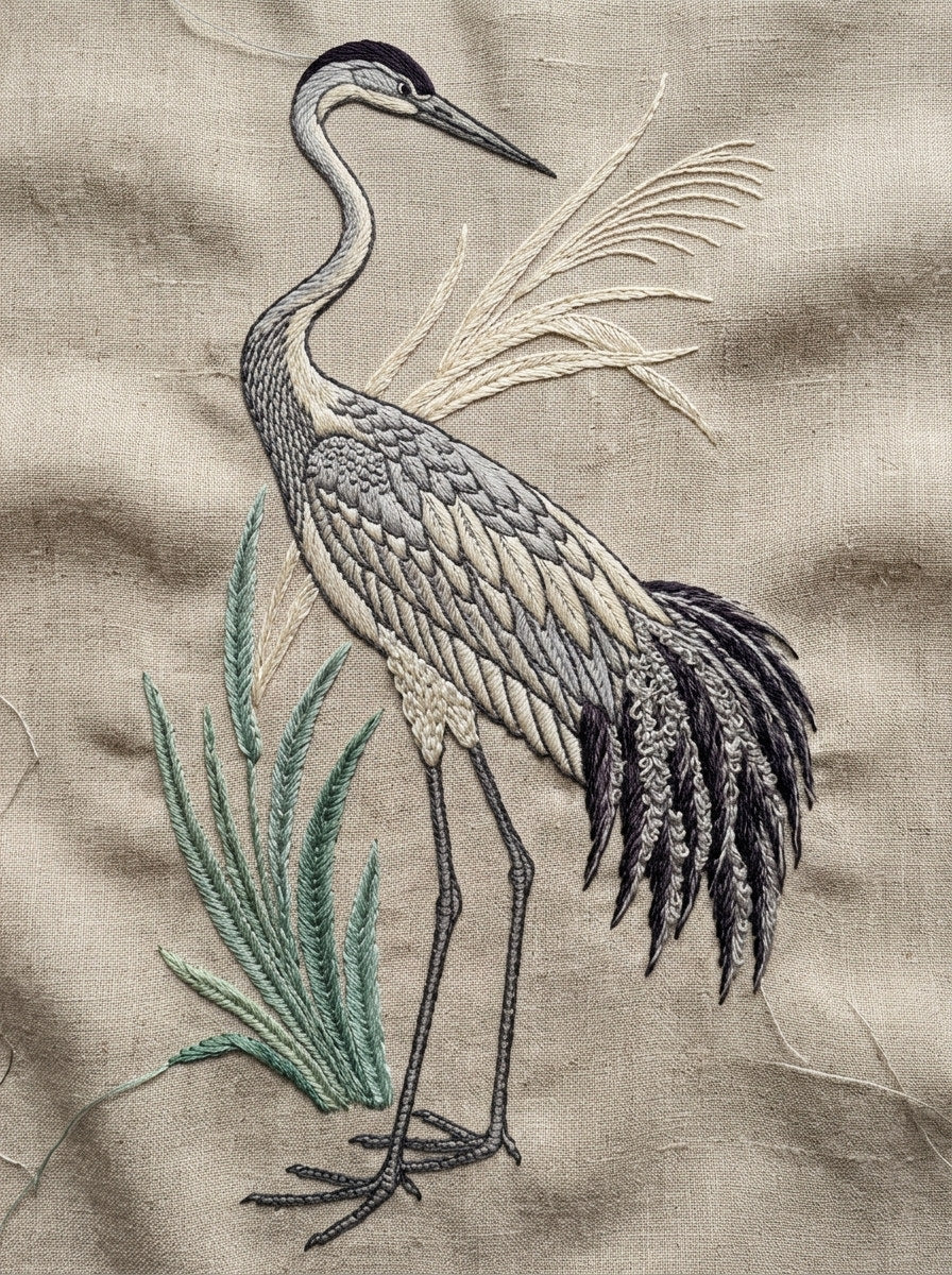 Elegant Crane Motif Birds Embroidery from Birds Embroidery Book 2, a digital embroidery design reference for machine embroidery designs, embroidery patterns and embroidery design reference.