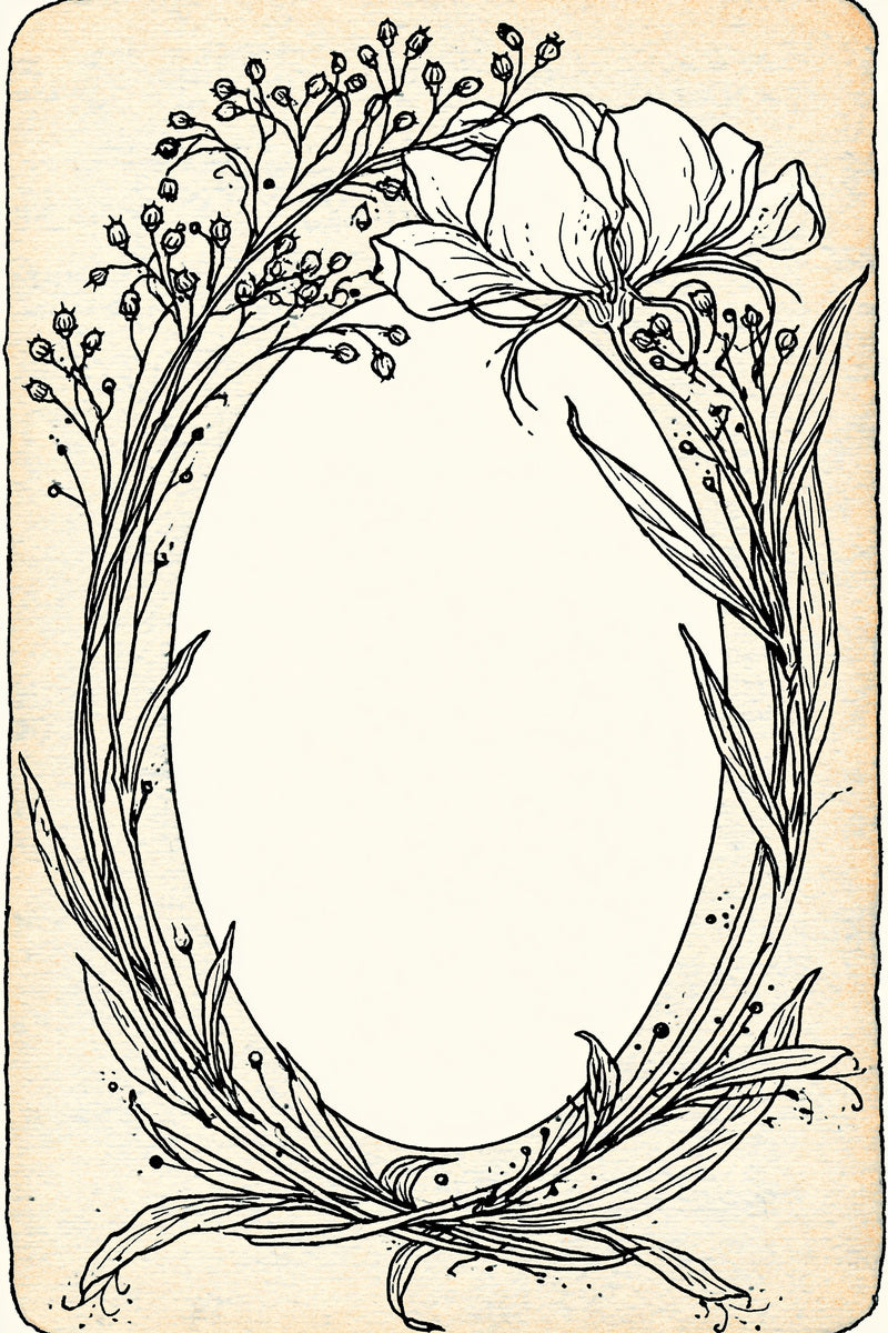 Elegant Floral Label Frame Art from Art Nouveau Botanical Embroidery Book 1, a digital embroidery design reference for machine embroidery designs, embroidery patterns and frames and monogram spaces.