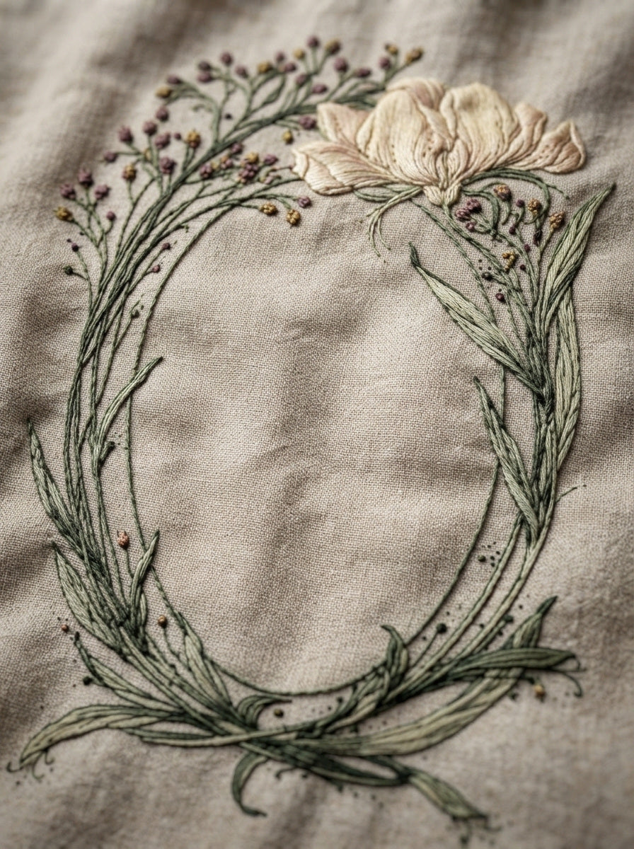 Elegant Floral Label Frame Art from Art Nouveau Botanical Embroidery Book 1, a digital embroidery design reference for machine embroidery designs, embroidery patterns and frames and monogram spaces.