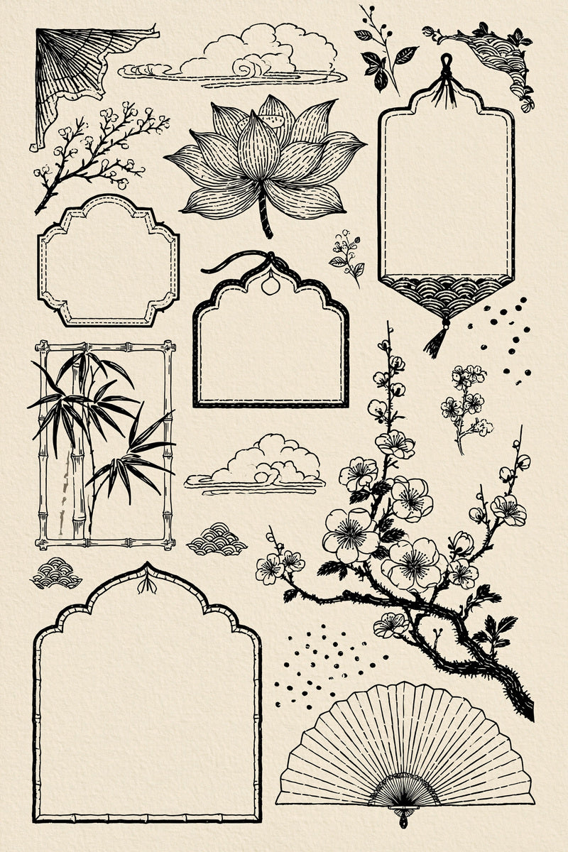 Elegant Label And Gift Frame 02 from East Asian Inspired Embroidery Book 4, a digital embroidery design reference for machine embroidery designs, embroidery patterns and frames and monogram spaces.