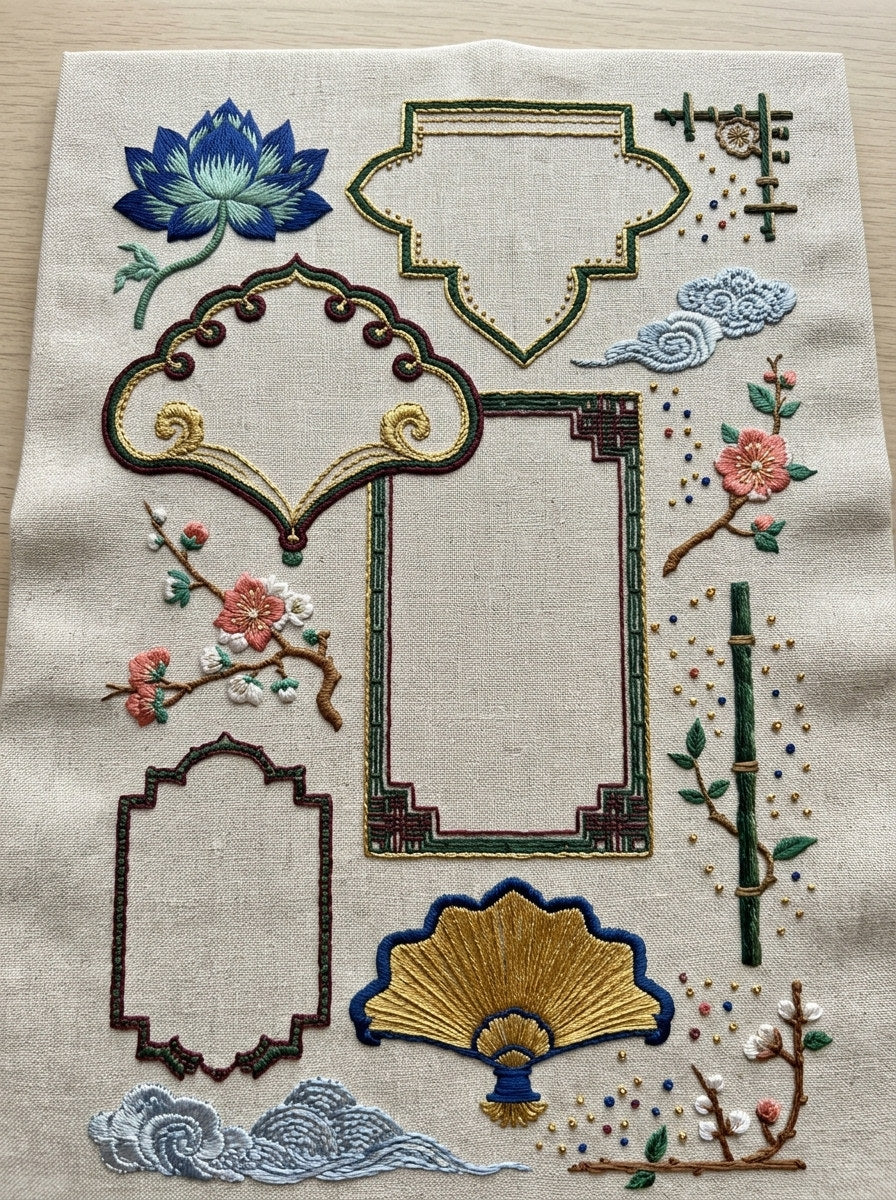 Elegant Label And Gift Frame 02 from East Asian Inspired Embroidery Book 4, a digital embroidery design reference for machine embroidery designs, embroidery patterns and frames and monogram spaces.