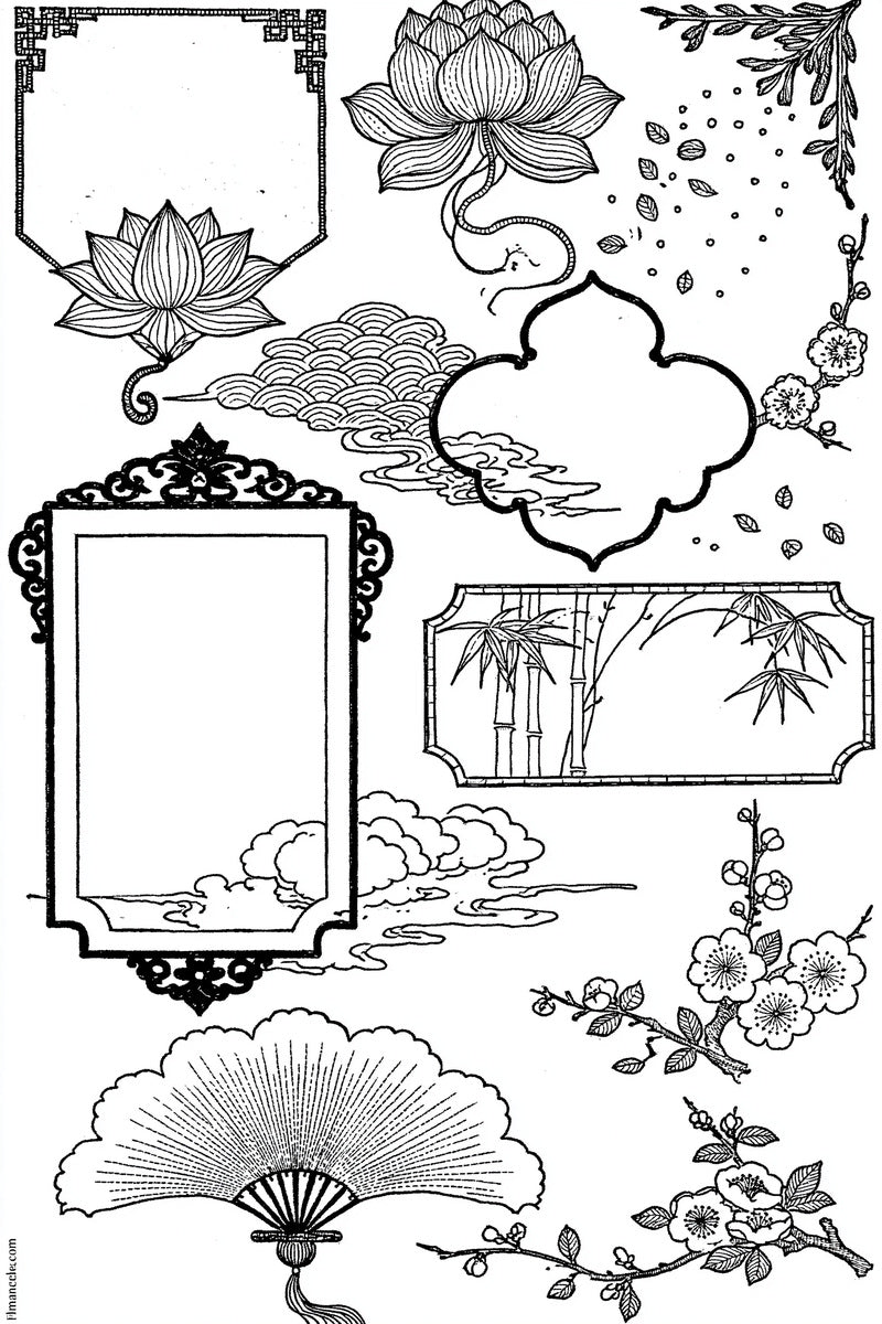 Elegant Label And Gift Frame from East Asian Inspired Embroidery Book 7, a digital embroidery design reference for machine embroidery designs, embroidery patterns and frames and monogram spaces.