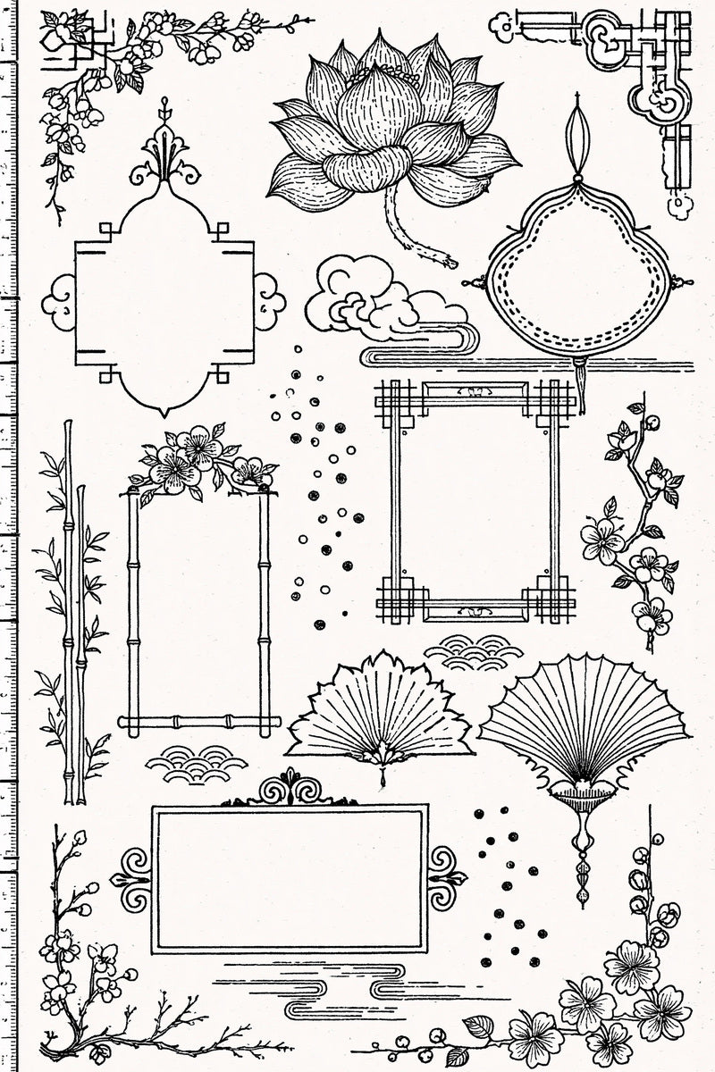 Elegant Label And Gift Frame from East Asian Inspired Embroidery Book 8, a digital embroidery design reference for machine embroidery designs, embroidery patterns and frames and monogram spaces.