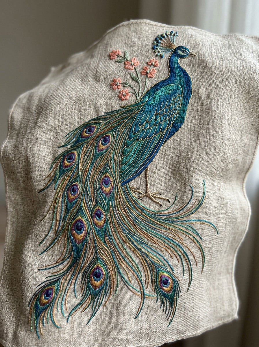 Elegant Peacock Motif Birds Embroidery from Birds Embroidery Book 3, a digital embroidery design reference for machine embroidery designs, embroidery patterns and embroidery design reference.