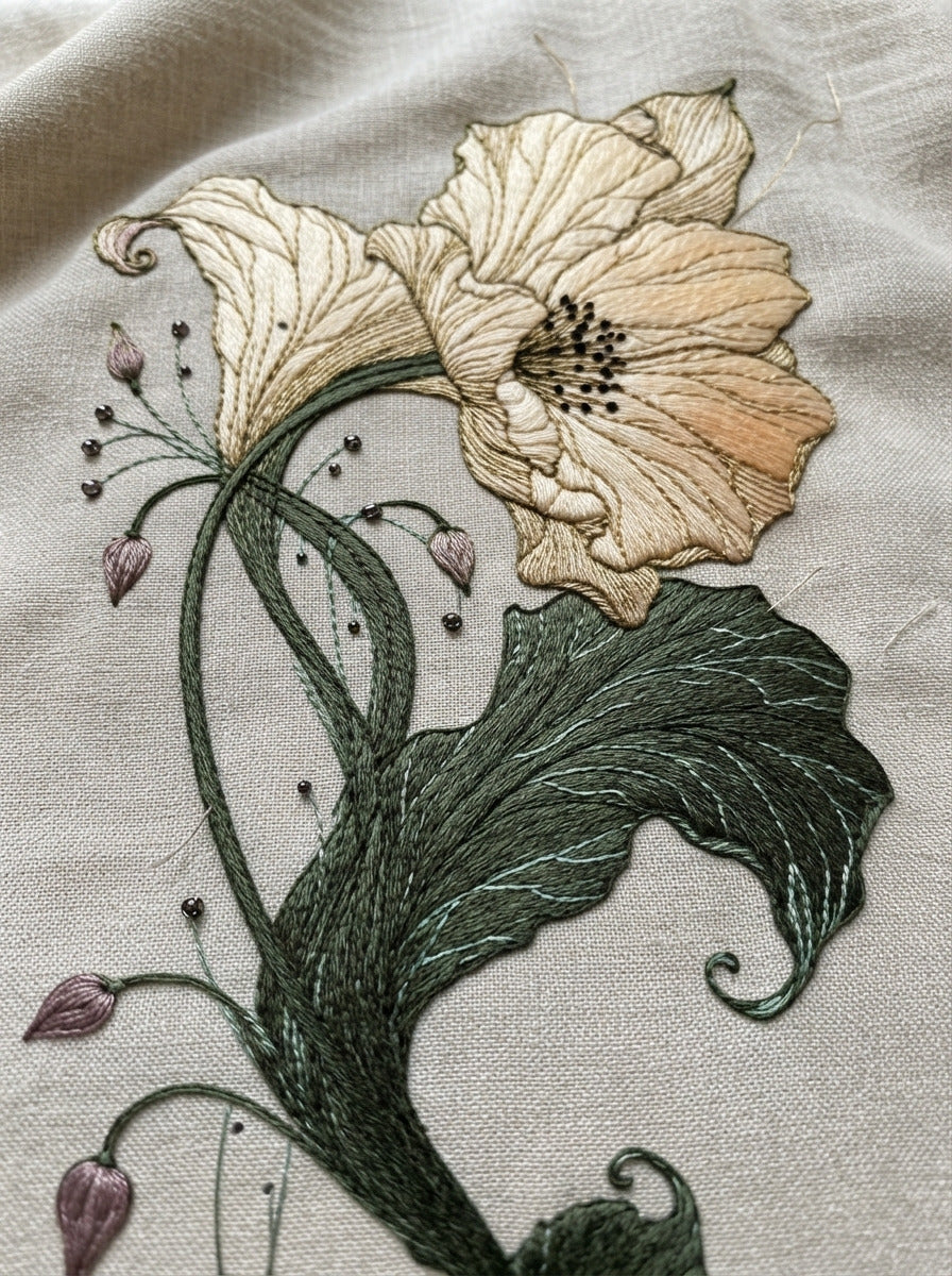 Elegant Small Textile Floral Motif from Art Nouveau Botanical Embroidery Book 4, a digital embroidery design reference for machine embroidery designs, embroidery patterns and small motif and accent designs.