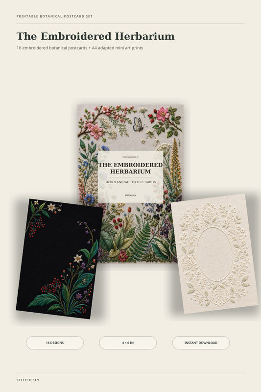 embroidered herbarium postcard set