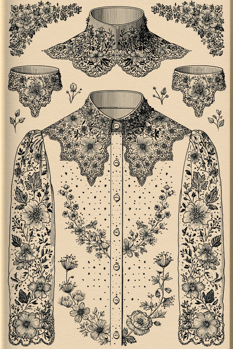 Embroidery Pattern Book Plate Featuring from Necklines & Collars Embroidery Book 1, a digital embroidery design reference for machine embroidery designs, embroidery patterns and garment placement ideas.