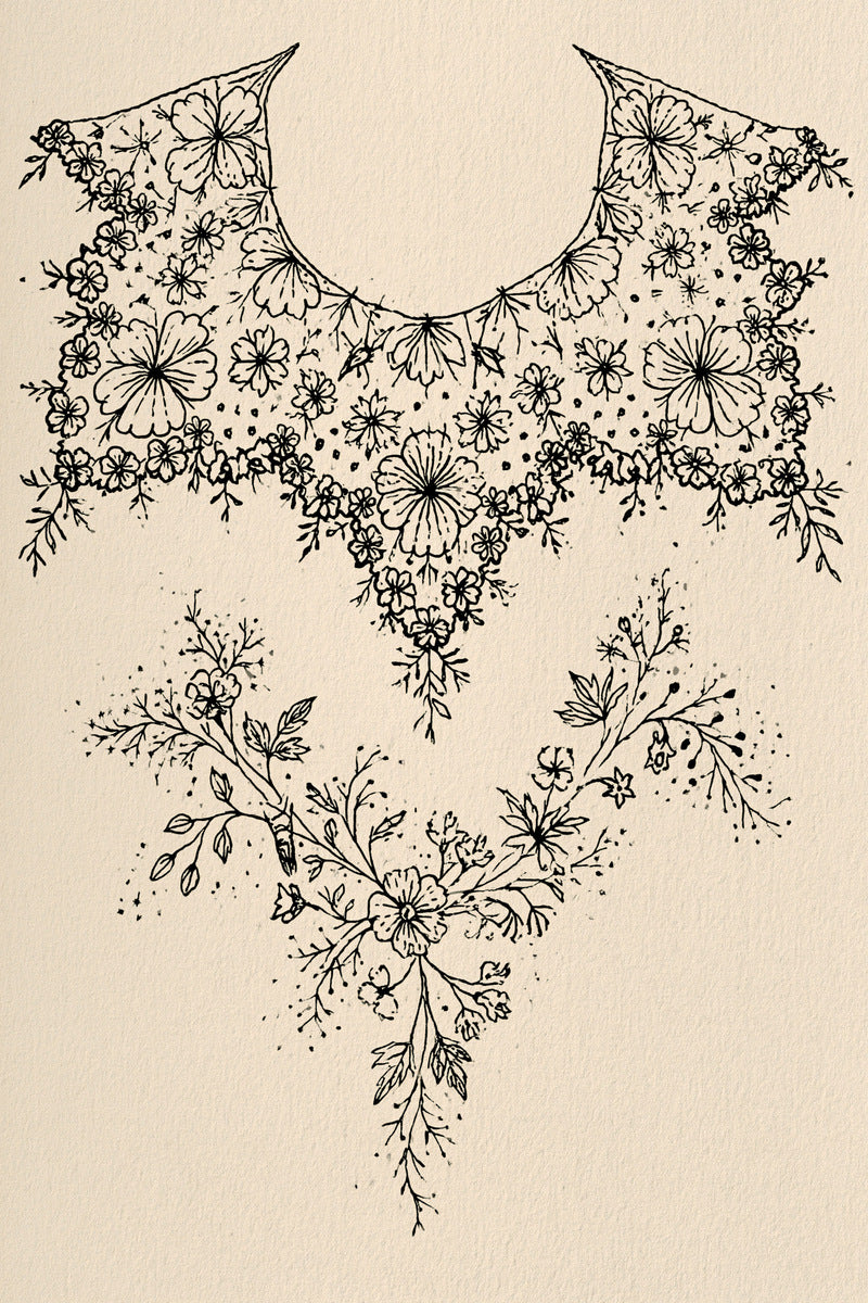 Embroidery Pattern Book Plate Featuring from Necklines & Collars Embroidery Book 4, a digital embroidery design reference for machine embroidery designs, embroidery patterns and garment placement ideas.